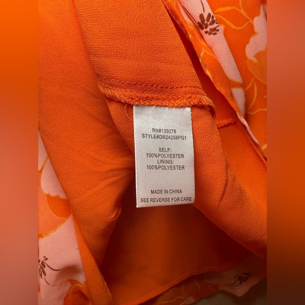 DR2 by Daniel Rainn Sheer Peasant Blouse Orange Pink Flower Design Size XXL - Picture 7 of 7